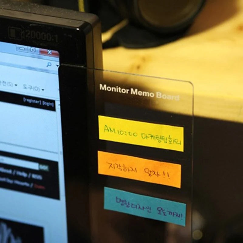 Suporte Acrílico para Notas Autoadesivas – Memo Board para Tela de Computador